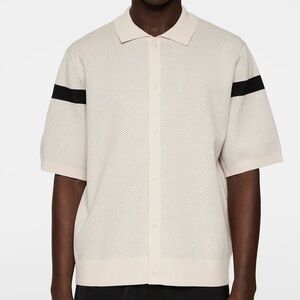 J. Lindenberg Cream Rayne Knitted Short Sleeve Shirt in Large